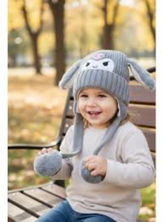 Children's winter hat 🐰❄️ Cute bunny design with soft ears and two pom-poms on the sides, warm and comfortable for the cold season - Image 1