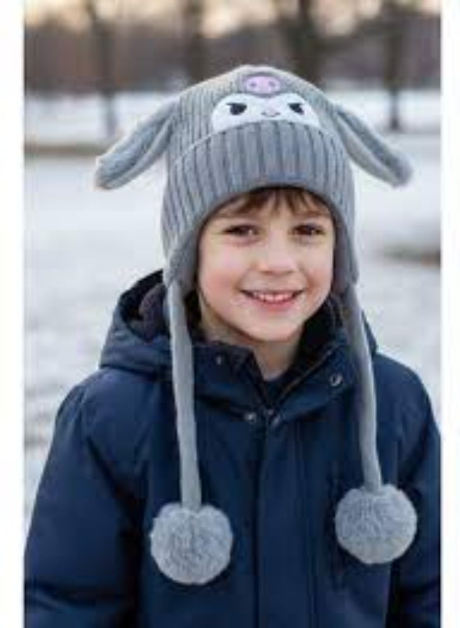 Children's winter hat 🐰❄️ Cute bunny design with soft ears and two pom-poms on the sides, warm and comfortable for the cold season - Image 2