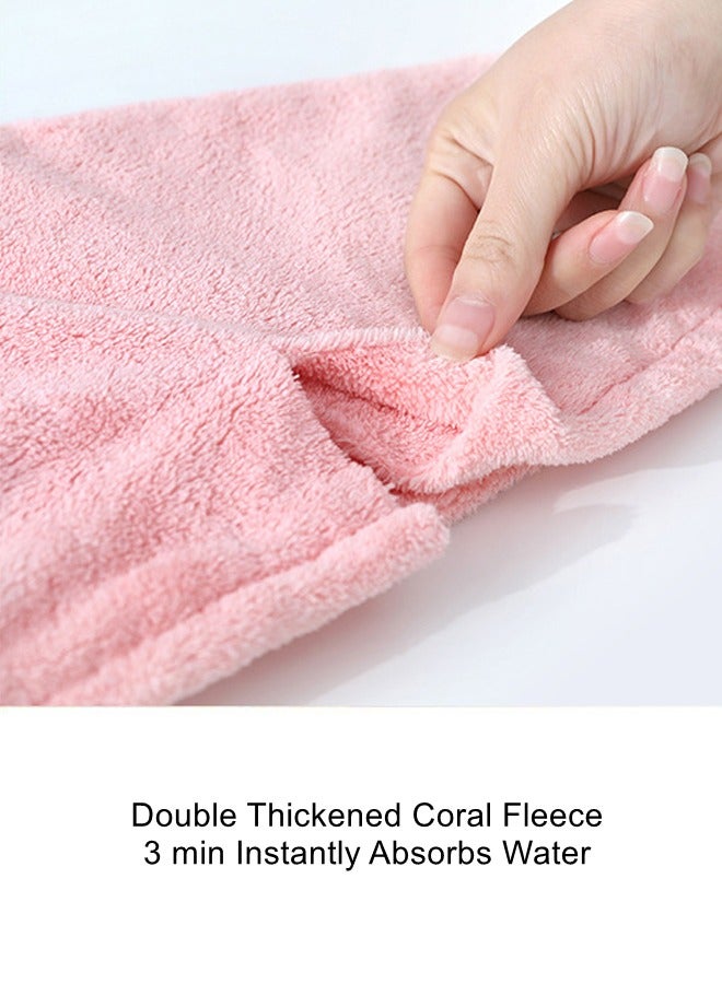 WooFree 2 Pcs Instant Hair Drying Towel Double Thickened Coral Fleece Fabric Pink - Image 2