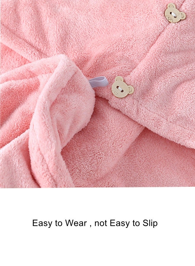 WooFree 2 Pcs Instant Hair Drying Towel Double Thickened Coral Fleece Fabric Pink - Image 4