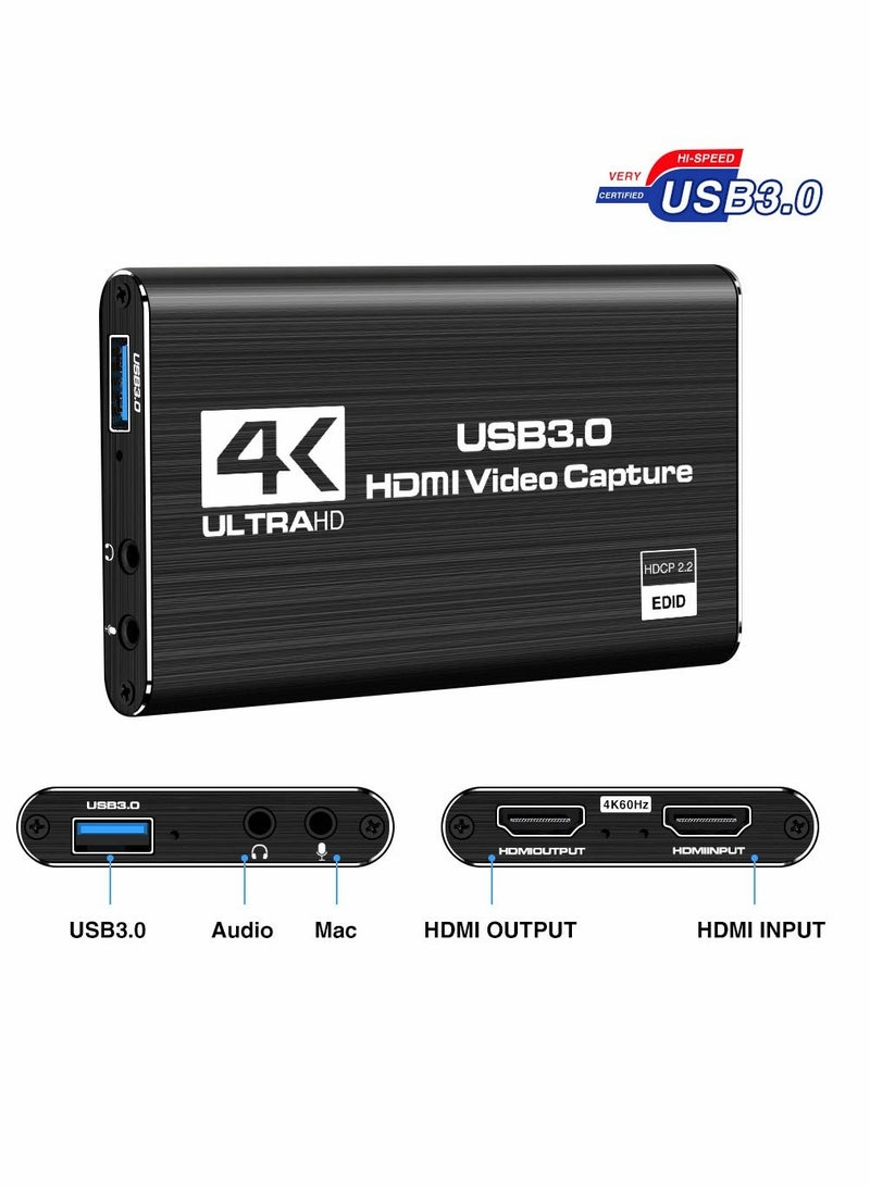 SOLARAE Audio Video Capture Card, HDMI USB3.0 4K 1080P 60fps Reliable Portable Converter for Game Streaming Live Broadcasts Recording (Black) - Image 2