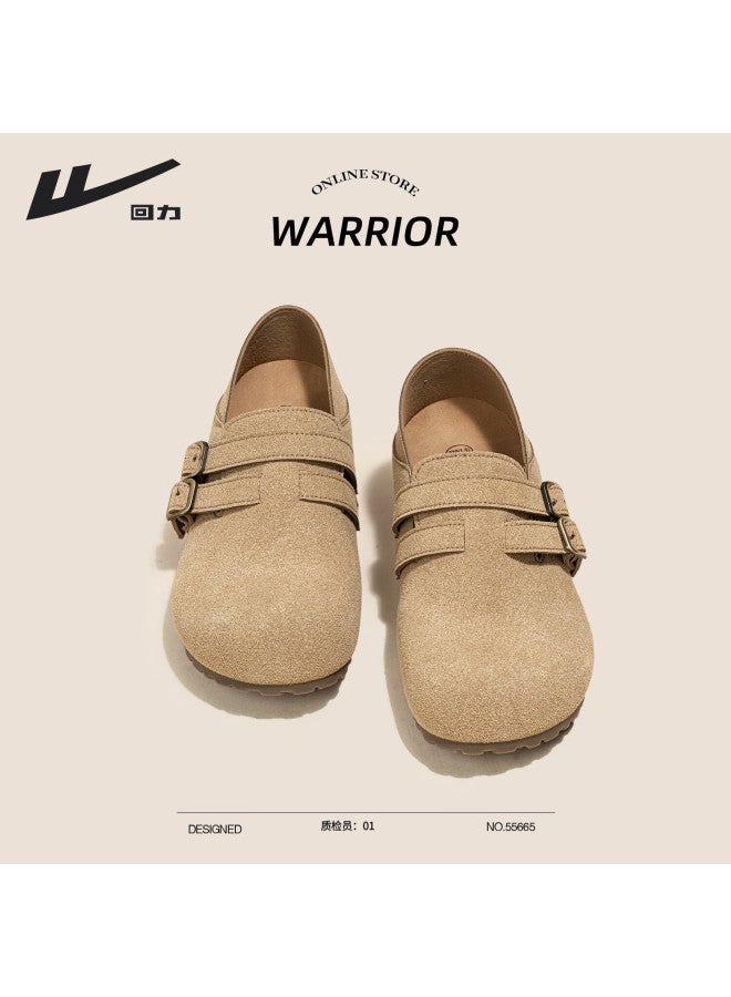 Warrior Thick Sole Birkenstock Women's Shoes Winter New Comfortable Height Increasing Heel Cover Commuter Casual Shoes Khaki 37