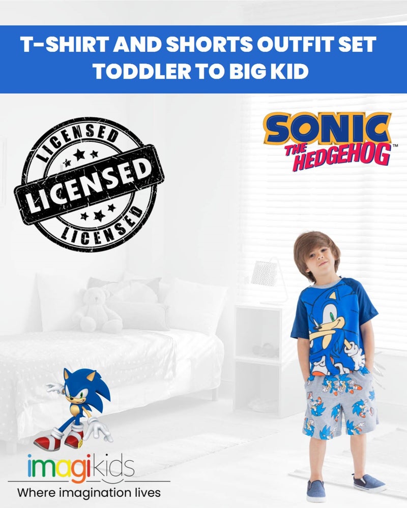 SEGA Sonic The Hedgehog Little Boys Graphic T-Shirt French Terry Shorts Outfit Set Blue/Gray 7-8 - Image 2