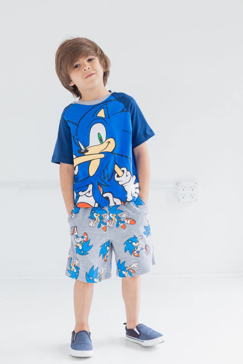 SEGA Sonic The Hedgehog Little Boys Graphic T-Shirt French Terry Shorts Outfit Set Blue/Gray 7-8 - Image 5