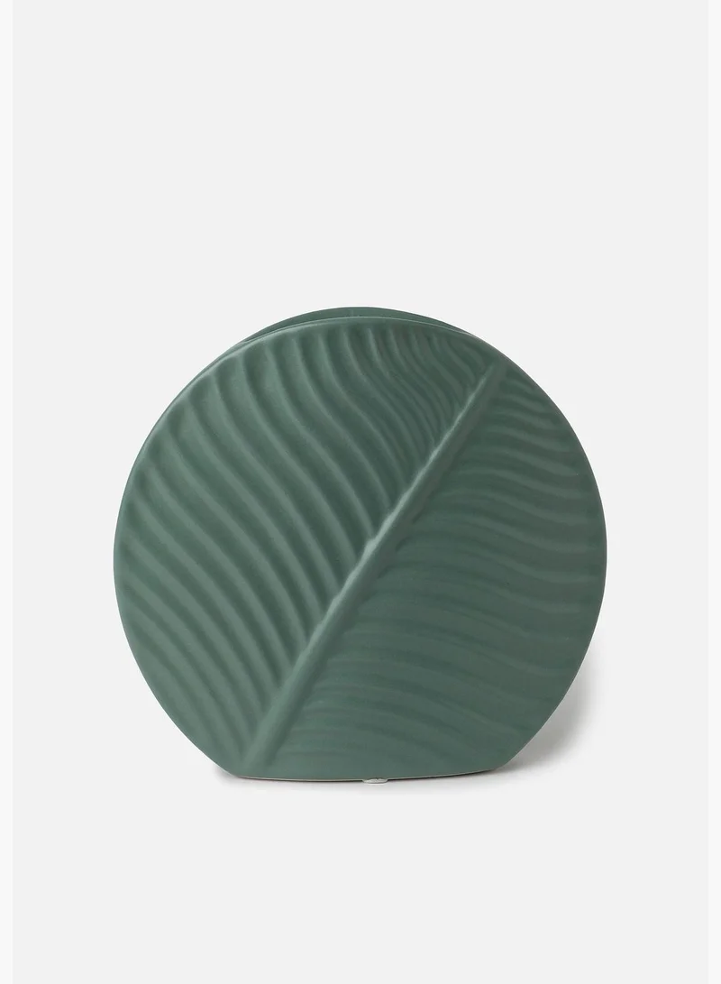 Bonhomie Leaf Textured Round Modern Ceramic Flower Vase For Home Decor
