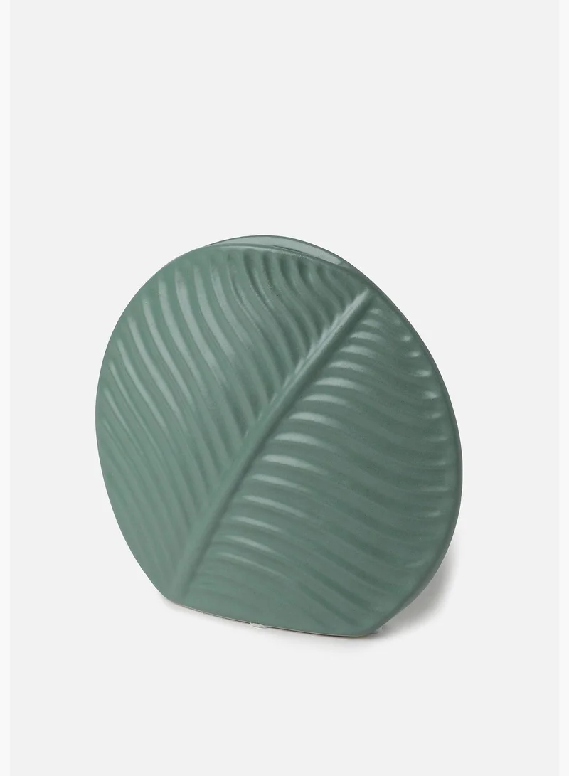 Bonhomie Leaf Textured Round Modern Ceramic Flower Vase For Home Decor