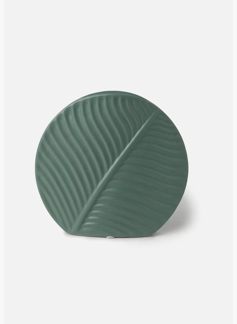 Bonhomie Leaf Textured Round Modern Ceramic Flower Vase For Home Decor