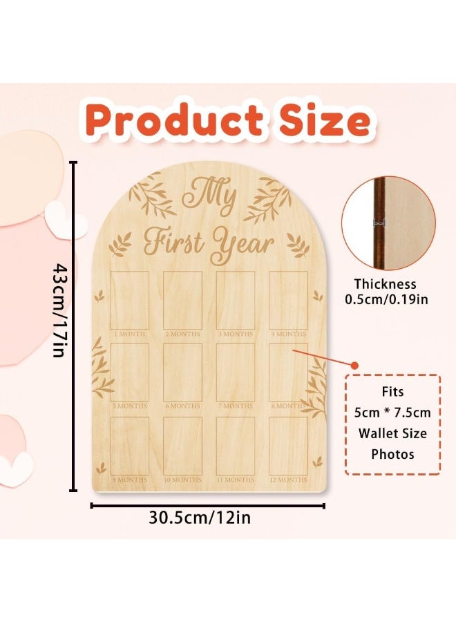 ORIGACH My First Year Baby Growth Photo Display Wood Board - 12 Months Newborn Milestones Picture Frame - Neutral Baby Keepsake Board 1st Birthday Party Nursery Decor New Mom Gift - Leaves Pattern - Image 3