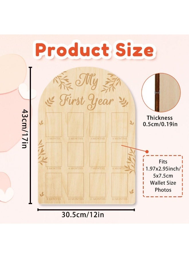 ORIGACH My First Year Baby Growth Photo Display Wood Board - 12 Months Newborn Milestones Picture Frame - Neutral Baby Keepsake Board 1st Birthday Party Nursery Decor New Mom Gift - Leaves Pattern - Image 2
