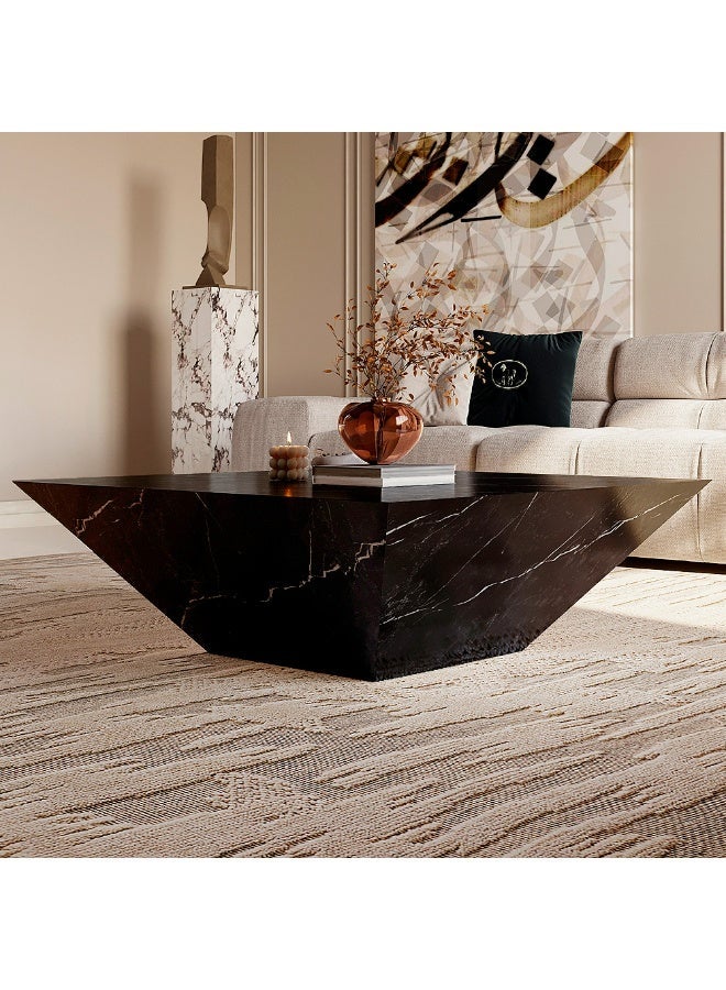 Al Home Merkina Luxe Sleek Black Marble Center Table By Alhome 100x100x42 cm - Image 4