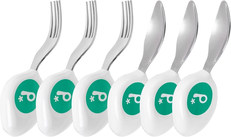 Doddl Toddler Utensils, Ergonomic Fork and Spoon Set for Self Feeding, Stainless Steel Silverware for 1-3 Year Olds, BPA Free, Dishwasher Safe (Aqua (Triple Pack)) - Image 1