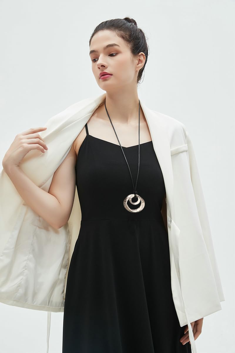 joymiao Chunky Boho Necklace for Women Trendy Vintage Long Pendant Necklace with Large Silver Double Layer Pendant Brown Circle Bohemian Ethnic Hippie Jewelry - Image 2