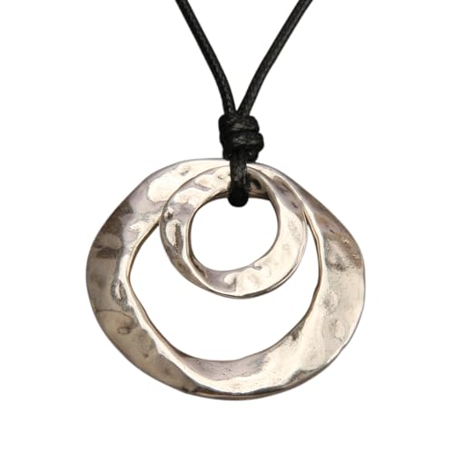 joymiao Chunky Boho Necklace for Women Trendy Vintage Long Pendant Necklace with Large Silver Double Layer Pendant Brown Circle Bohemian Ethnic Hippie Jewelry - Image 1