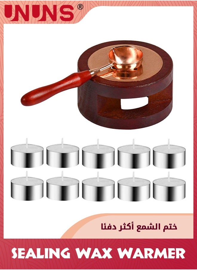 UNUNS Sealing Wax Warmer,Wax Seal Kit With 1 Candle Furnace,1 Wooden Handle Melting Wax Spoon,10 Tealight Candles,Great For Manuscripts Envelopes Parcels Cards Crafts,Gifts Wedding Invitations  - Image 1