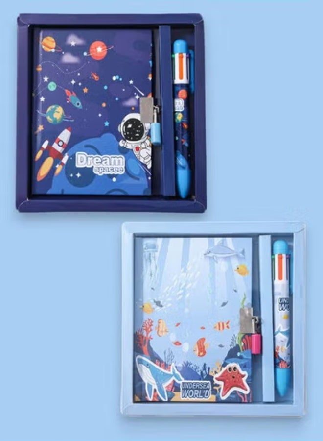 2 PCS Handbook Gift Box Set – Children's Diary with Password Lock and Multicolor Pen, Ideal for Primary School Student Prizes and Gifts