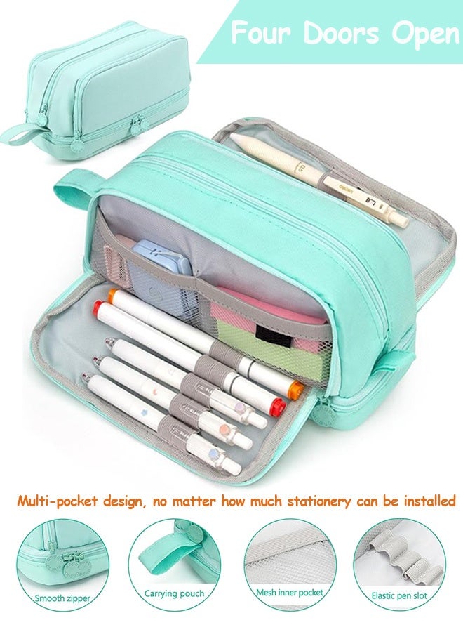 Photon حافظة أقلام رصاص كبيرة السعة، حافظة أقلام رصاص كبيرة السعة 4 أقسام، حقيبة تخزين كبيرة من القماش، حافظة أقلام تحديد حقيبة قرطاسية بسيطة للمدرسة والكلية ومنظم للمكتب للمراهقين والفتيات والبالغين والطلاب (أخضر) - Image 1