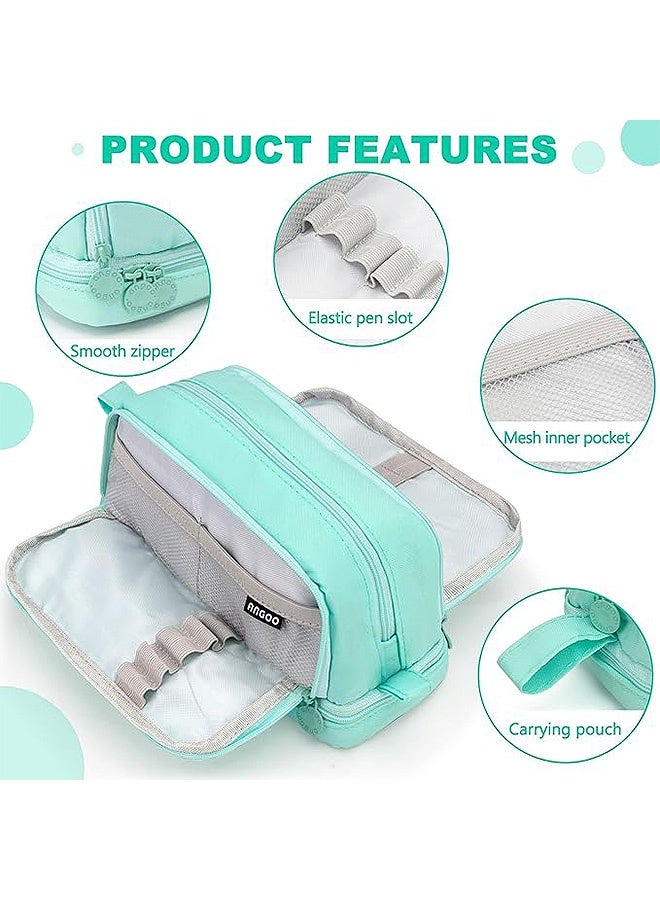 Photon حافظة أقلام رصاص كبيرة السعة، حافظة أقلام رصاص كبيرة السعة 4 أقسام، حقيبة تخزين كبيرة من القماش، حافظة أقلام تحديد حقيبة قرطاسية بسيطة للمدرسة والكلية ومنظم للمكتب للمراهقين والفتيات والبالغين والطلاب (أخضر) - Image 3