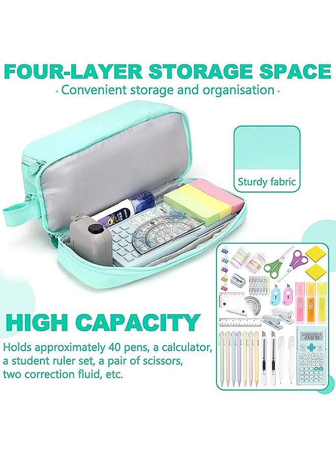 Photon حافظة أقلام رصاص كبيرة السعة، حافظة أقلام رصاص كبيرة السعة 4 أقسام، حقيبة تخزين كبيرة من القماش، حافظة أقلام تحديد حقيبة قرطاسية بسيطة للمدرسة والكلية ومنظم للمكتب للمراهقين والفتيات والبالغين والطلاب (أخضر) - Image 5