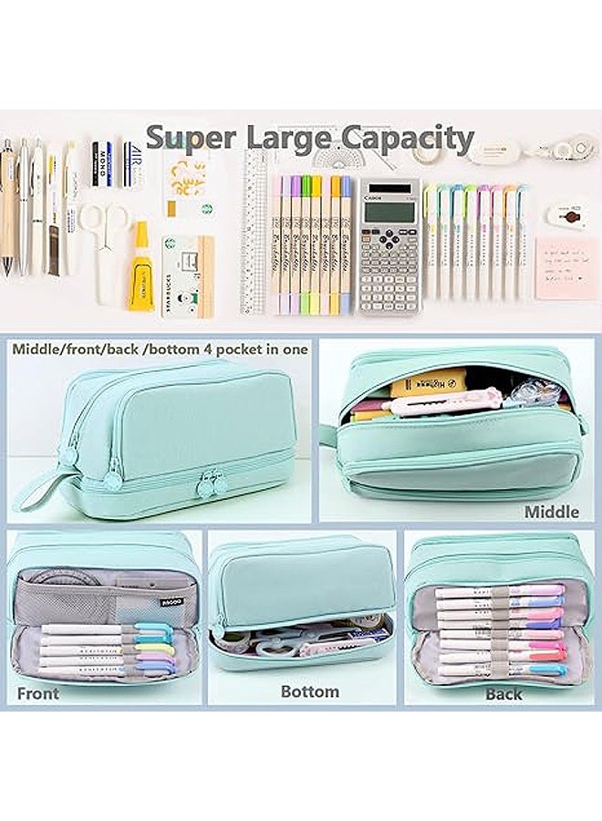 Photon حافظة أقلام رصاص كبيرة السعة، حافظة أقلام رصاص كبيرة السعة 4 أقسام، حقيبة تخزين كبيرة من القماش، حافظة أقلام تحديد حقيبة قرطاسية بسيطة للمدرسة والكلية ومنظم للمكتب للمراهقين والفتيات والبالغين والطلاب (أخضر) - Image 4