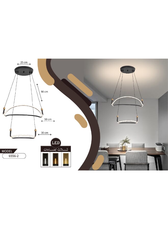 Best Power Modern LED 6556 Dimmable Chandelier with 3 Adjustable Brightness Levels - Elegant 2-Rings Design for Dining Rooms & Living Spaces - Image 3