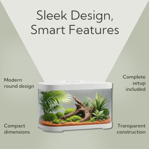 rizopets Premium Fish Aquarium Tank with Lid, LED Light & Filter | Modern Round Shape Fish Tank for Home & Office | Stylish Mini Aquarium for Betta, Goldfish, Guppies Size 40 cm 22.7 cm 25.5cm - Image 3