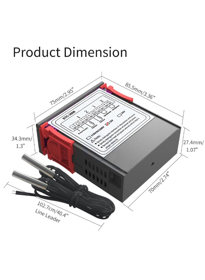 Dual Digital Display Thermostat Temperature Controller With Double NTC Probe Grey/Orange - Image 4