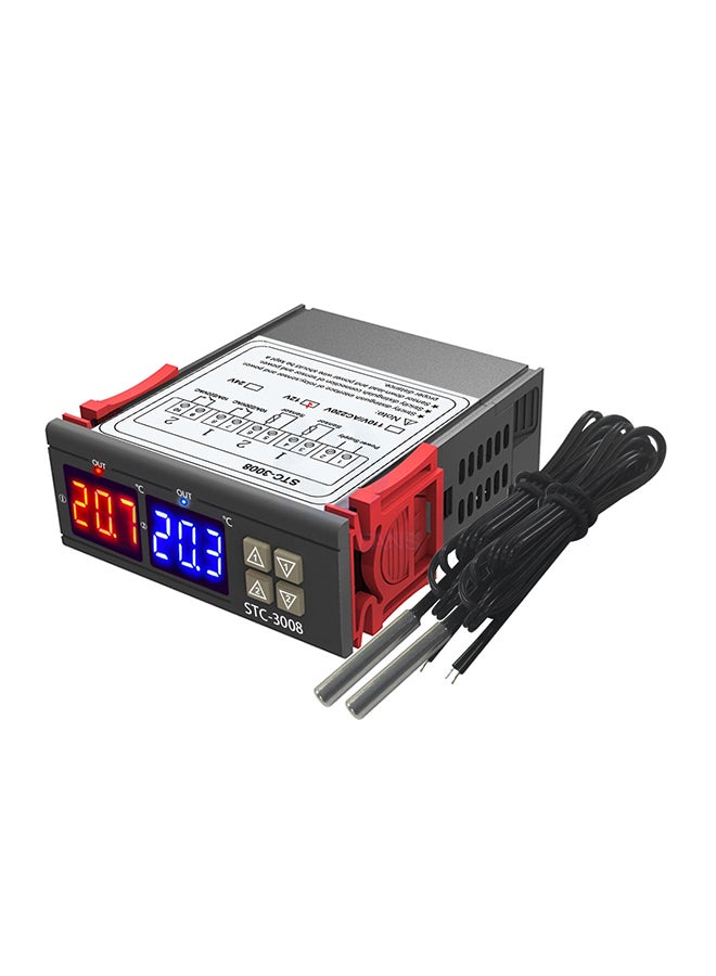 Dual Digital Display Thermostat Temperature Controller With Double NTC Probe Grey/Orange - Image 1