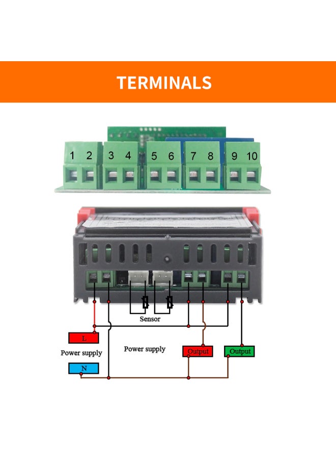 Dual Digital Display Thermostat Temperature Controller With Double NTC Probe Grey/Orange - Image 5