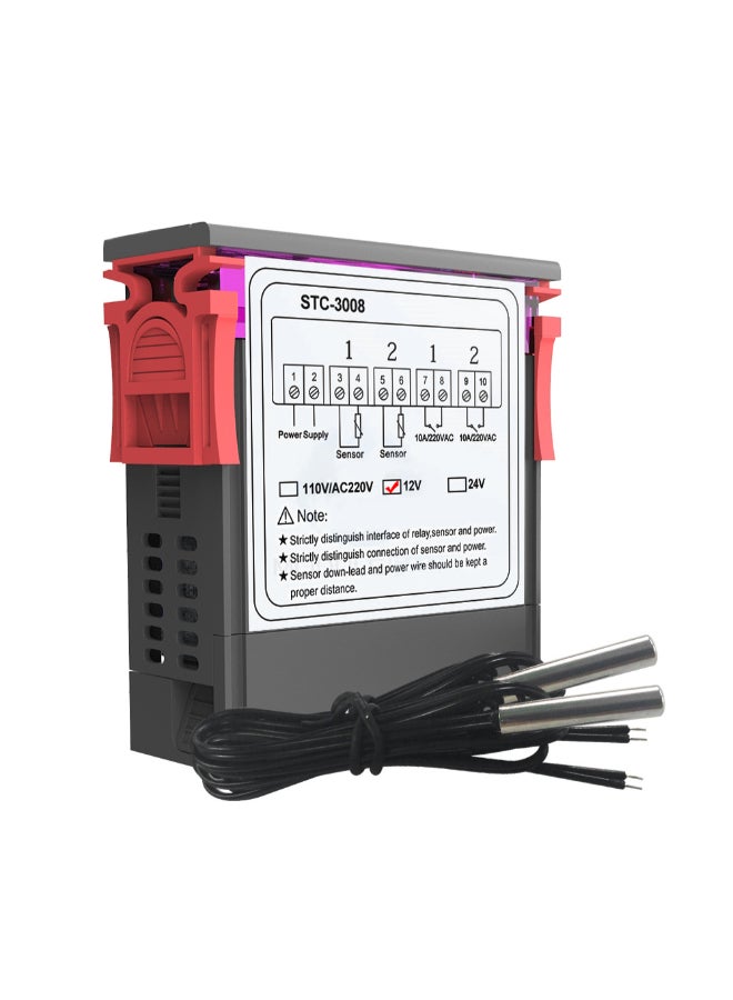 Dual Digital Display Thermostat Temperature Controller With Double NTC Probe Grey/Orange - Image 2