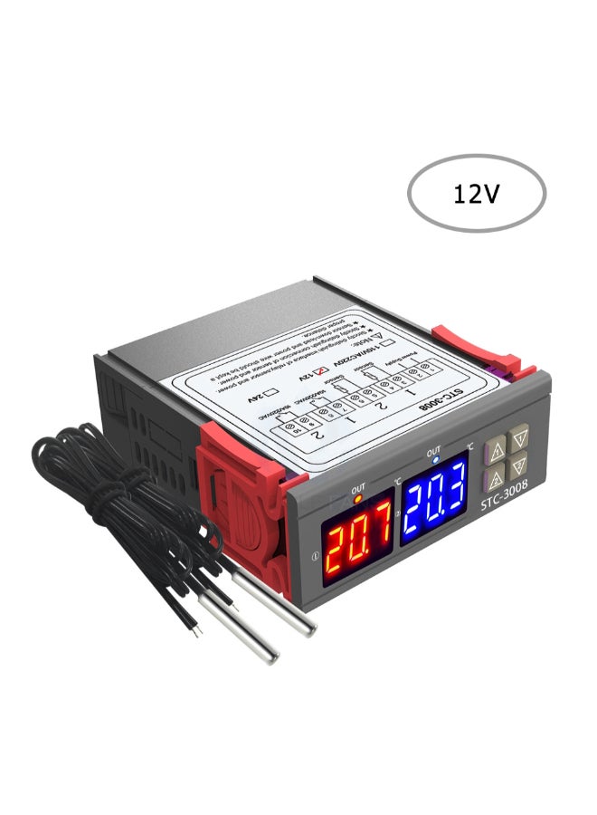 Dual Digital Display Thermostat Temperature Controller With Double NTC Probe Grey/Orange - Image 3