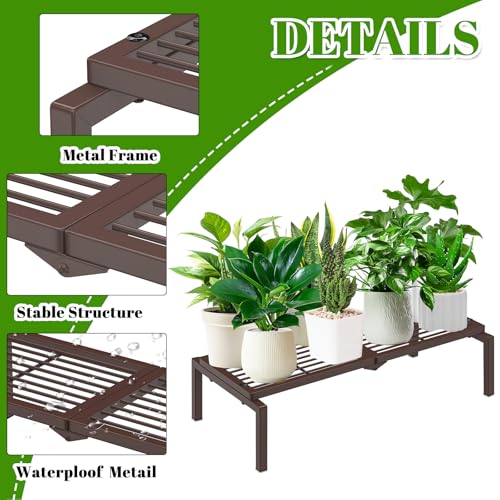Gouisalin 1 Tier Metal Plant Stand Indoor Outdoor, Potted Multiple Flower Pot Holder Rack Plant Shelf, Heavy Duty Planter Display Shelving for Patio Balcony Garden Living Room Decorative (Brown) - Image 2
