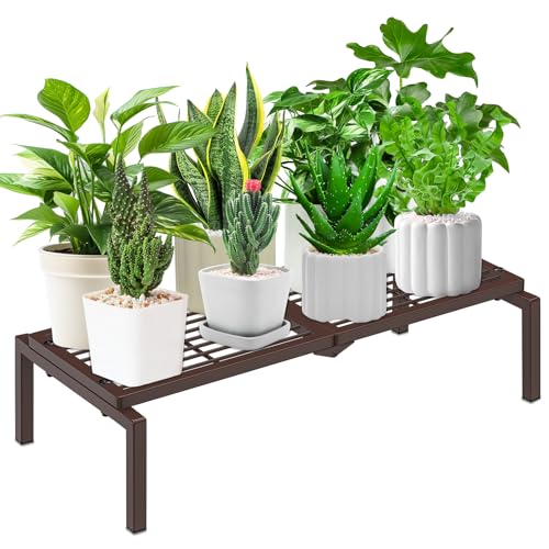 Gouisalin 1 Tier Metal Plant Stand Indoor Outdoor, Potted Multiple Flower Pot Holder Rack Plant Shelf, Heavy Duty Planter Display Shelving for Patio Balcony Garden Living Room Decorative (Brown) - Image 1