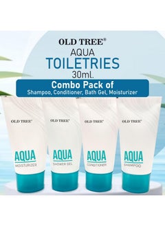 Old Tree Old Tree Aqua Hotel Toiletries kit (Set of 25 - Total 100 Tubes) 30ml each | Shampoo, Conditioner, Bath Gel, Moisturizer Combo for Hotel Room, Guest House, Marriage Hall and Hospital  - Image 4