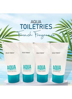 Old Tree Old Tree Aqua Hotel Toiletries kit (Set of 25 - Total 100 Tubes) 30ml each | Shampoo, Conditioner, Bath Gel, Moisturizer Combo for Hotel Room, Guest House, Marriage Hall and Hospital  - Image 2