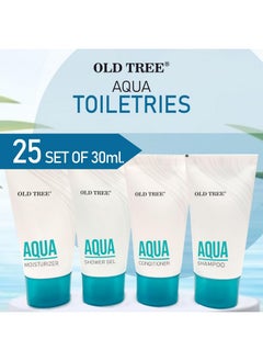 Old Tree Old Tree Aqua Hotel Toiletries kit (Set of 25 - Total 100 Tubes) 30ml each | Shampoo, Conditioner, Bath Gel, Moisturizer Combo for Hotel Room, Guest House, Marriage Hall and Hospital  - Image 3