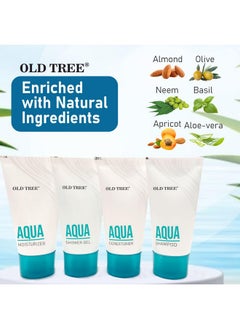 Old Tree Old Tree Aqua Hotel Toiletries kit (Set of 25 - Total 100 Tubes) 30ml each | Shampoo, Conditioner, Bath Gel, Moisturizer Combo for Hotel Room, Guest House, Marriage Hall and Hospital  - Image 5