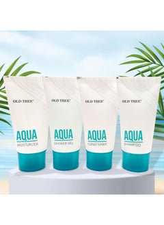 Old Tree Old Tree Aqua Hotel Toiletries kit (Set of 25 - Total 100 Tubes) 30ml each | Shampoo, Conditioner, Bath Gel, Moisturizer Combo for Hotel Room, Guest House, Marriage Hall and Hospital  - Image 1