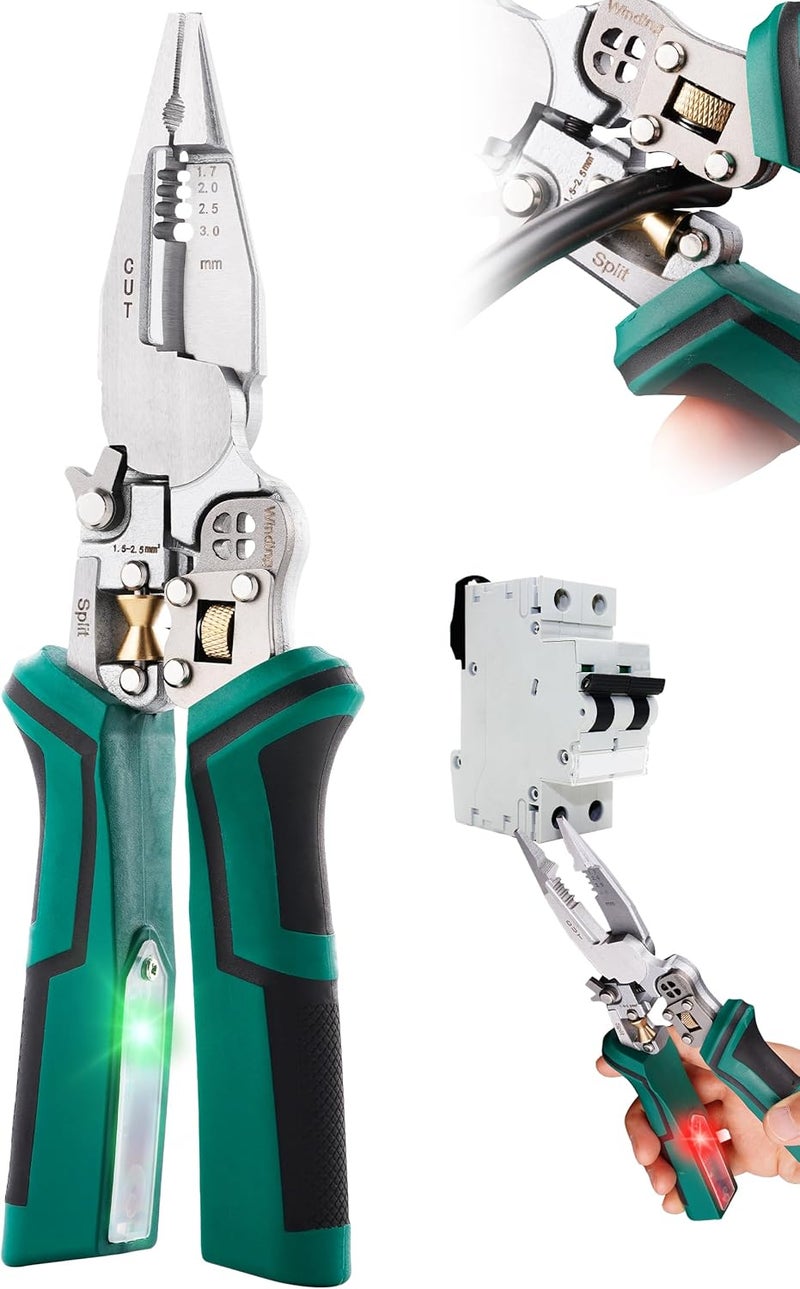 FAITIO upgrade 8 in 1 Wire Strippers with Voltage Tester, Wire Stripping Tool, Cable Cutters with Plier, Crimper, Splitting, Wire Stripper Tool for 10-18 AWG for Electrician Work Green - Image 1