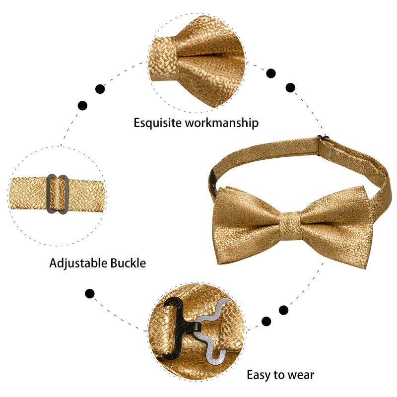 Dubulle Gold Bow Tie Lapel Pin Set for Men Mens Solid Gold Pretied Bowties Handkerchief Cufflinks - Image 3