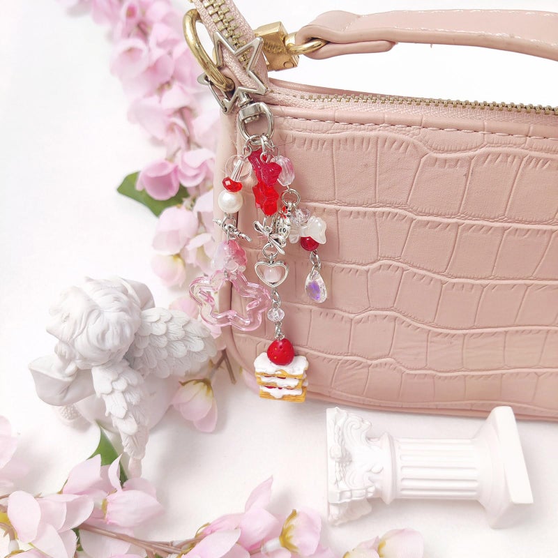 cioatu Y2K Aesthetic Keychains for Women Cute Flowers Star Cake Jellyfish Keychins Charms Kawaii Bag Purse Decor (Red Cake) - Image 5