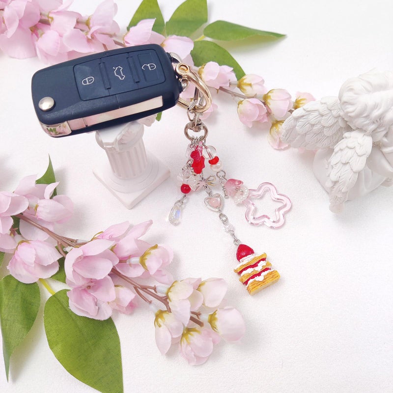 cioatu Y2K Aesthetic Keychains for Women Cute Flowers Star Cake Jellyfish Keychins Charms Kawaii Bag Purse Decor (Red Cake) - Image 4