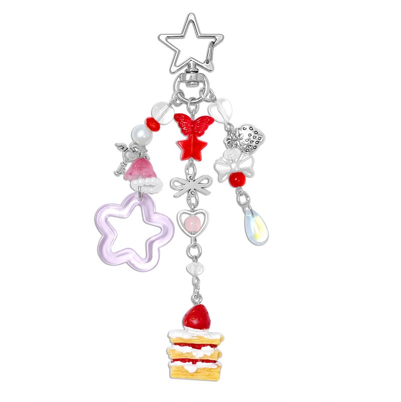 cioatu Y2K Aesthetic Keychains for Women Cute Flowers Star Cake Jellyfish Keychins Charms Kawaii Bag Purse Decor (Red Cake) - Image 1