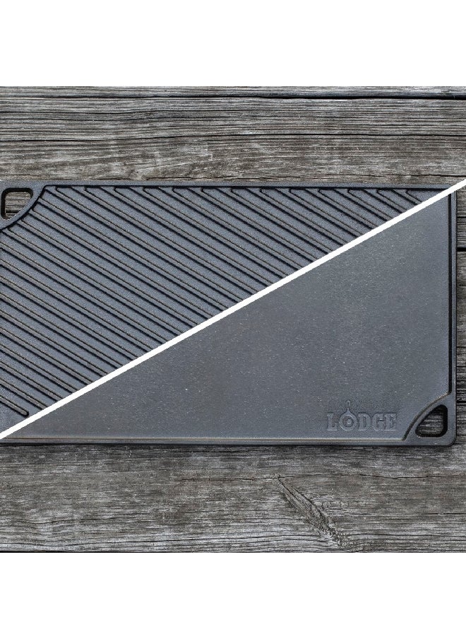 LODGE - Seasoned Cast Iron Reversible Rectangular Grill/Griddle Black 0.63 x 9.5 x 16.75 Inch LDP3 - Image 1