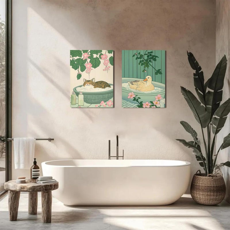 Clendo 6 Pack Animals in Bathtub Paint by Numbers Kit for Adults- Vintage Adult Paint by Number Kits on Canvas Arts Crafts for Adults Bathroom Wall Art Funny(10 x 14 Inch) - Image 2
