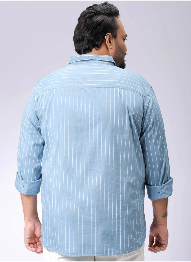 هاردسودا Men Plus Size Regular Fit Vertical Striped Cutaway Collar Full Sleeves Casual Shirt