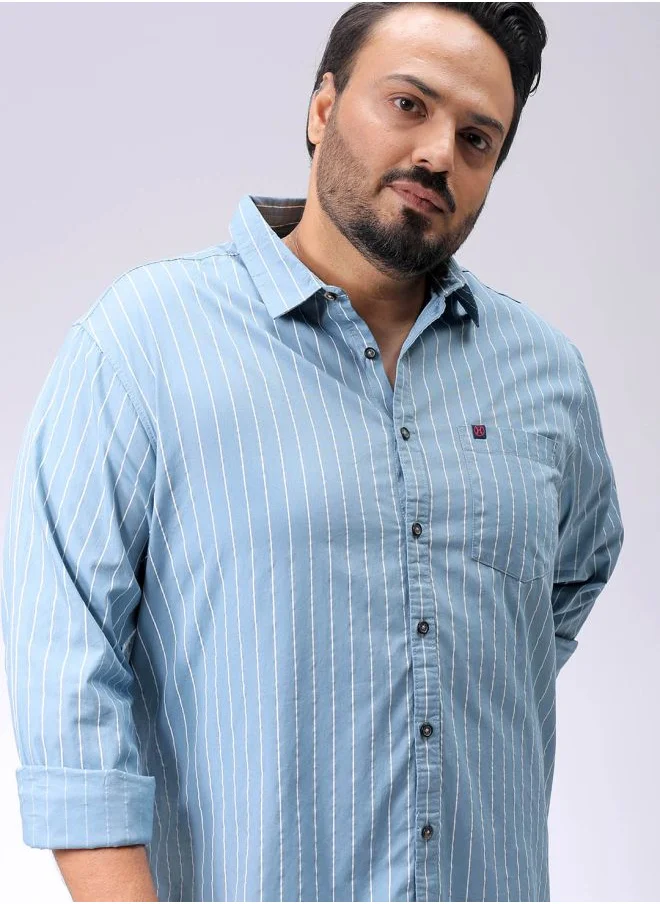 هاردسودا Men Plus Size Regular Fit Vertical Striped Cutaway Collar Full Sleeves Casual Shirt