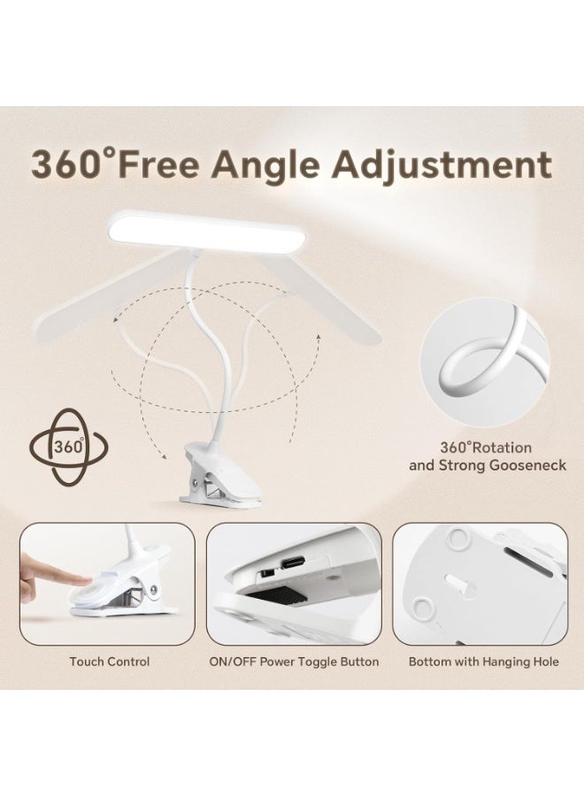 مصباح مكتب LED مع كليب ، مصباح دراسة Baytion القابل للتخفيف مع 3 أوضاع ألوان ، 360 درجة مرنة ، مصباح طاولة قابلة لإعادة الشحن مع بطارية 1200mah للمنزل / القراءة / جنب السرير / غرفة النوم / العمل - Image 4