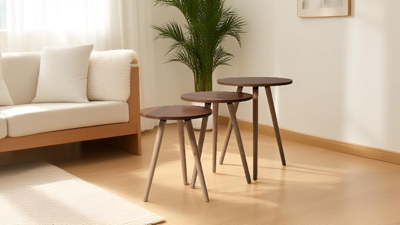 Nesting Tables Set - Modern Coffee and Side Tables with Simple Design and Wood Legs - Space Saving Design for Living Room, Bedroom or Office with Different Designs and Shapes (Dark Brown, Round) - Image 4