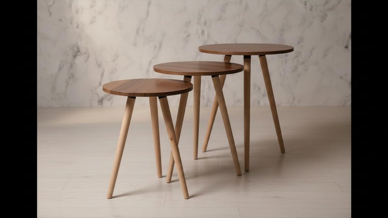 Nesting Tables Set - Modern Coffee and Side Tables with Simple Design and Wood Legs - Space Saving Design for Living Room, Bedroom or Office with Different Designs and Shapes (Dark Brown, Round) - Image 5
