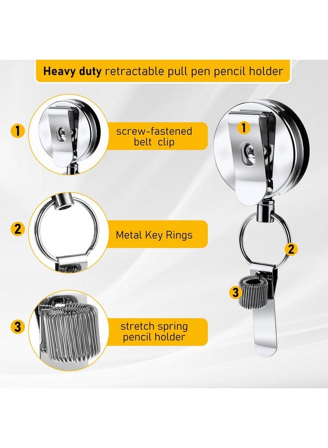 Aster 2Pcs Retractable Pull Pen Pencil Holder, 27.5'' Heavy Duty Universal Retractable Lanyard Pen Holder, Badge Reel Pen Clip With Belt Clip Key Ring For Carpenters Mechanics Nurses Architects - Image 3